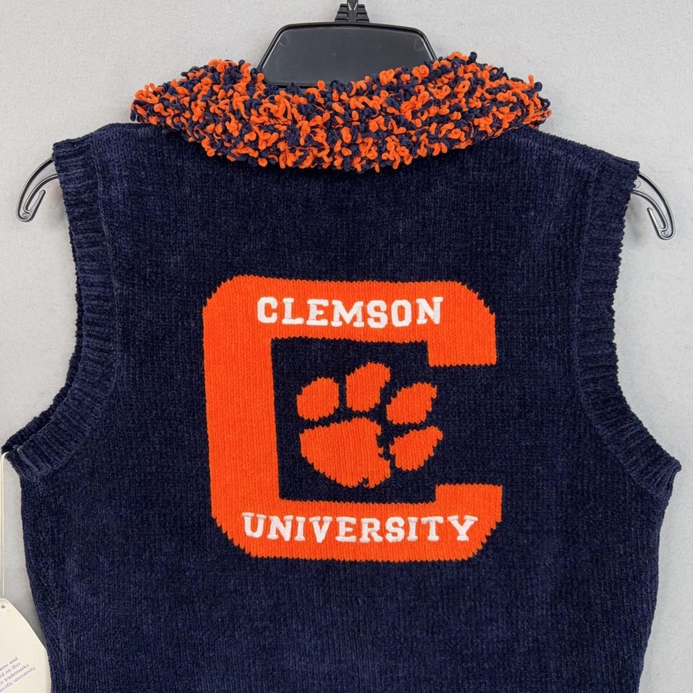 Vintage Clemson Tigers Vest Womens Medium Blue Orange NCAA Football Bellepointe - Picture 9 of 14